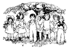 F�rgl�ggningsbilder barn under trädet