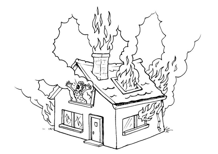 Målarbild brand i hus