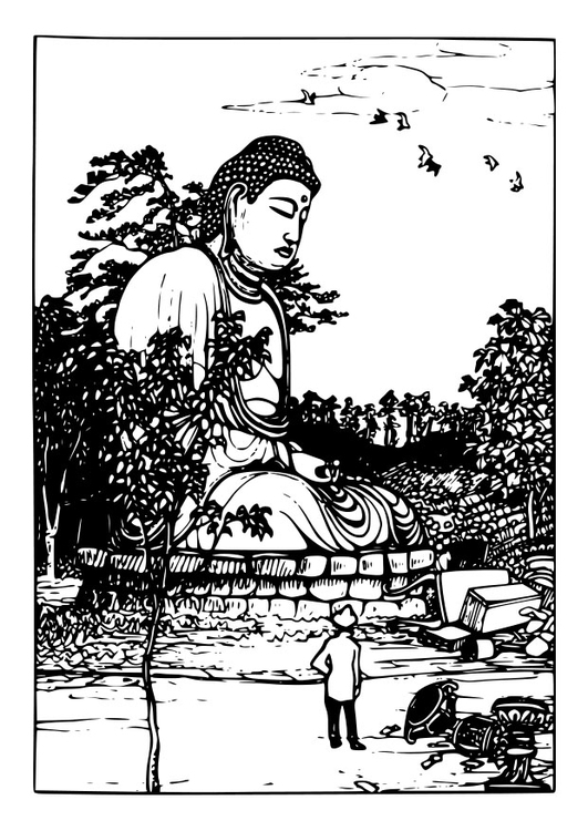 Målarbild Buddhastaty