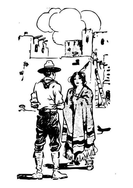 Målarbild cowboy och kvinna