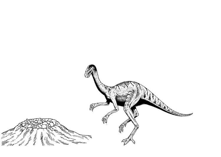 Målarbild dinosaurie vid sitt bo