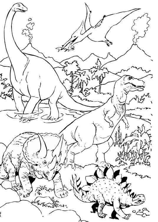 Målarbild Dinosaurier i landskapet