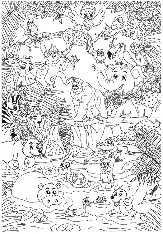 Målarbild djur i djungeln