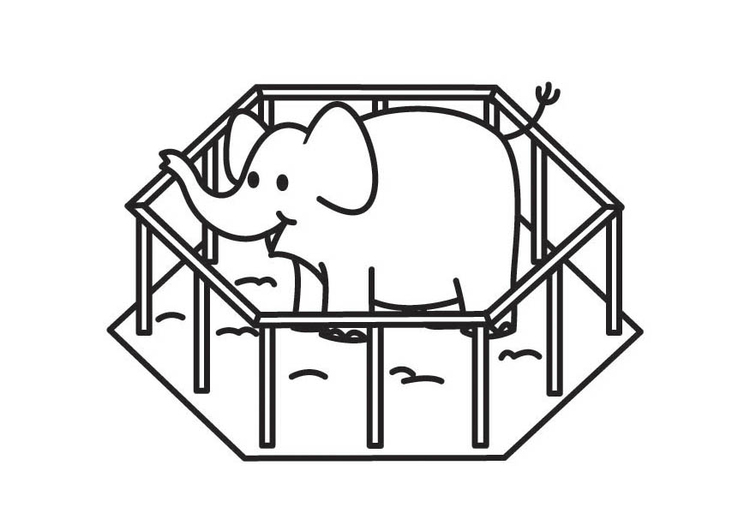 Målarbild elefant i bur