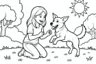 flicka leker med sin hund