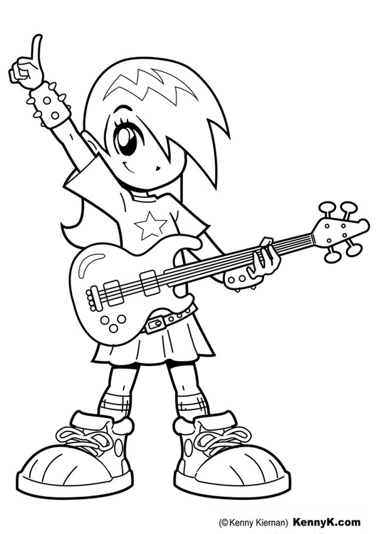 Målarbild flicka med gitarr