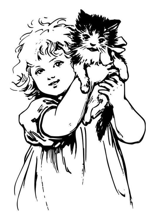 Målarbild flicka med katt
