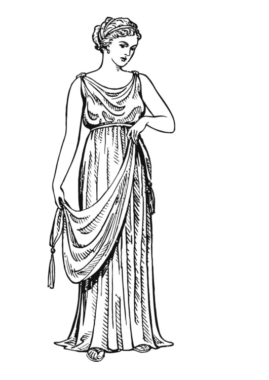 Målarbild grekisk kvinna i tunika