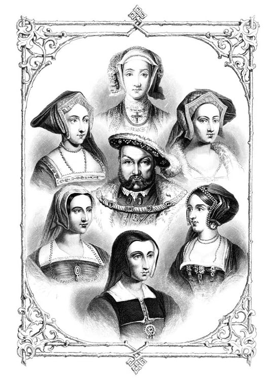 Målarbild Henrik VIII och hans 6 fruar