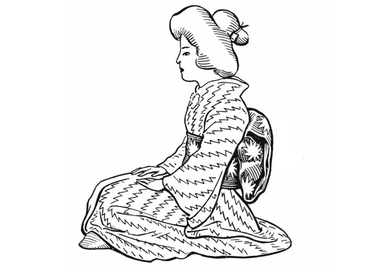 Målarbild japansk kvinna - traditionell klÃ¤dsel