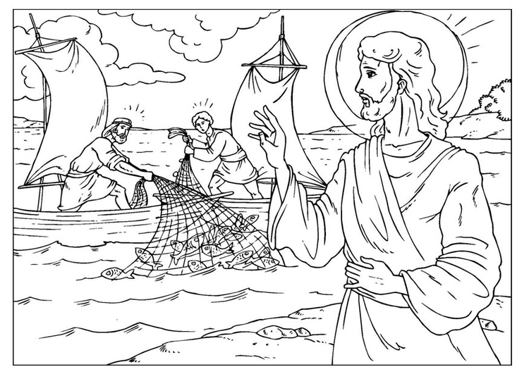 Målarbild Jesus gÃ¶r ett under -  fiskefÃ¥ngsten