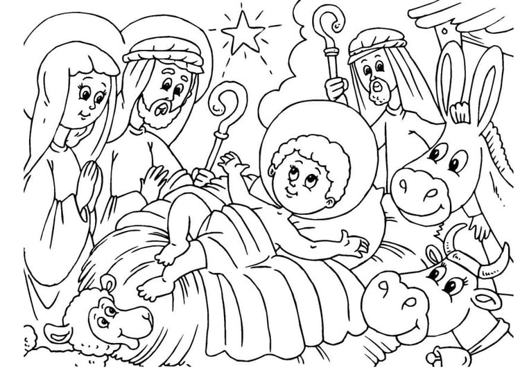 Målarbild julkrubba - Jesu fÃ¶delse