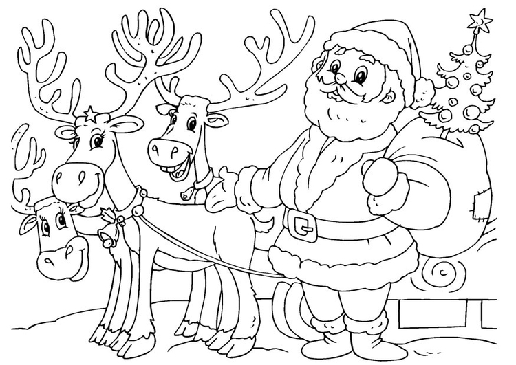 Målarbild jultomte med renar