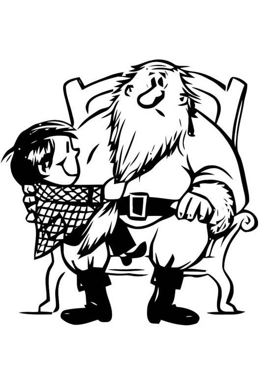 Målarbild jultomten med ett barn