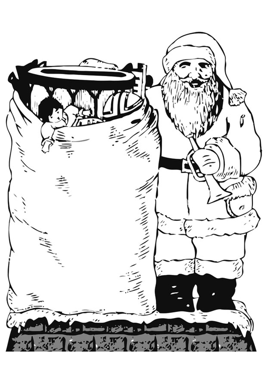 Målarbild jultomten med leksaker