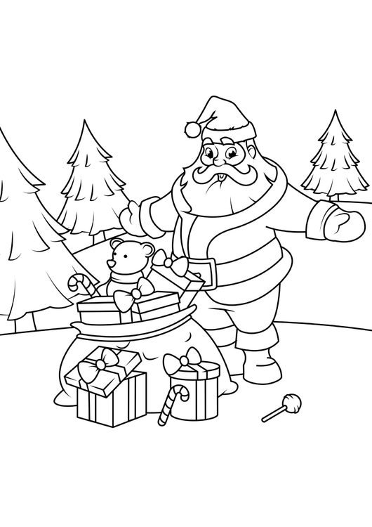 Målarbild jultomten med paket