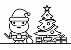 malarbild Jultomten och julgranen