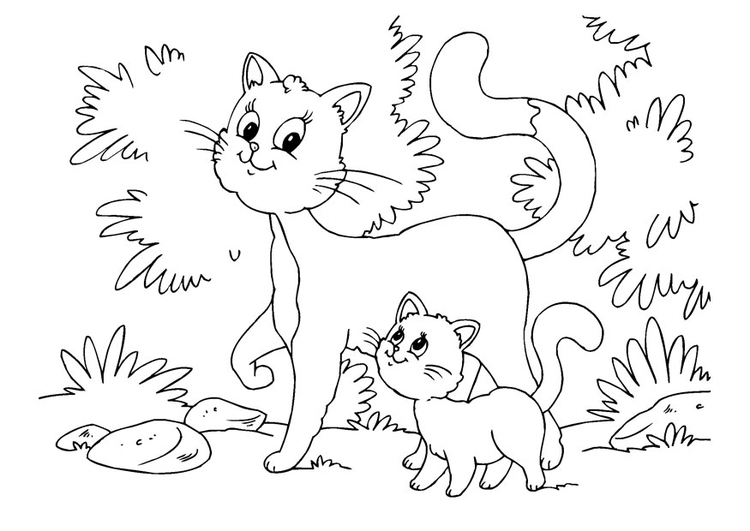 Målarbild katt och kattunge