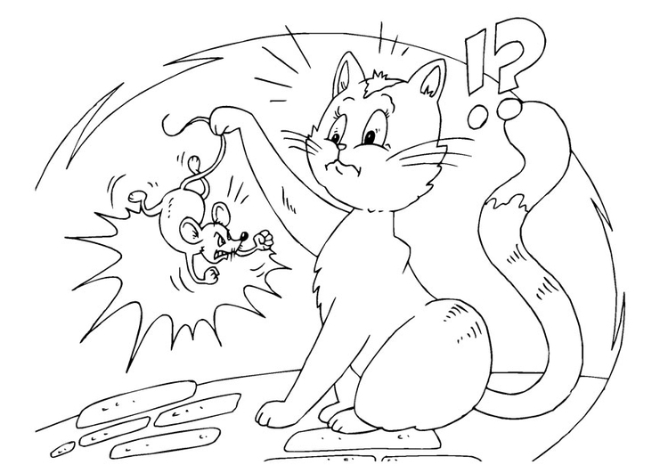 Målarbild katt och mus