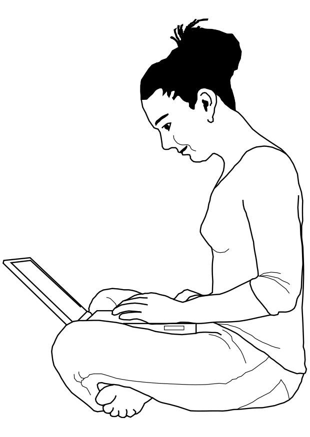 Målarbild kvinna som jobbar pÃ¥ laptop 