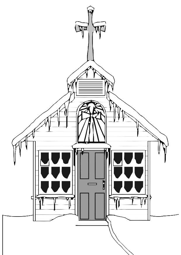 Målarbild kyrka om vintern