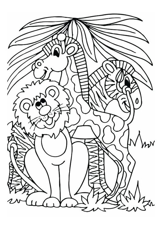 Målarbild lejon, giraff och zebra