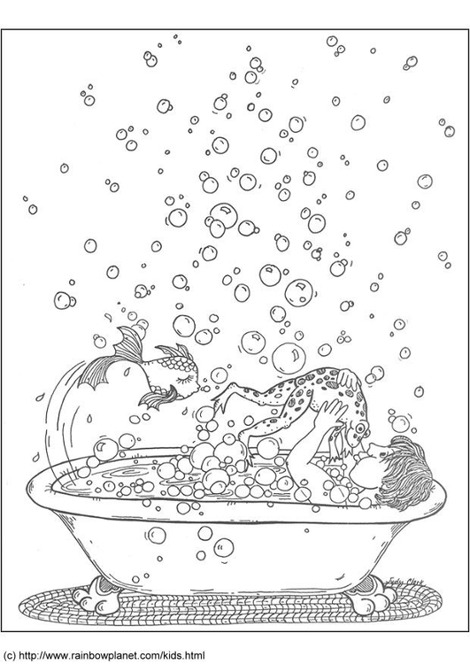 Målarbild lek i badkaret