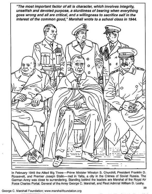 Målarbild Marshall, Churchill, Roosevelt, Stalin, Portal