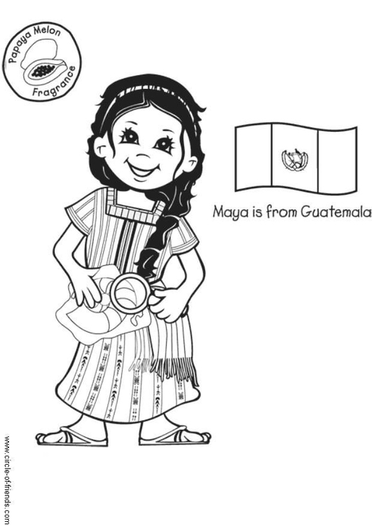 Målarbild Maya frÃ¥n Guatemala med flagga