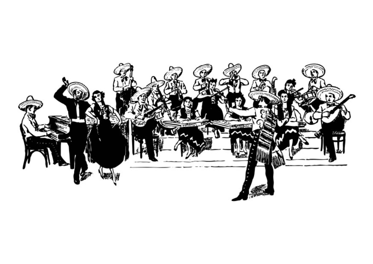 Målarbild mexikansk orkester