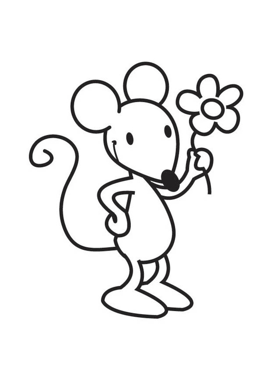 Målarbild mus med blomma