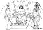 Målarbild Odysseus - Hermes, Zeus och Athena