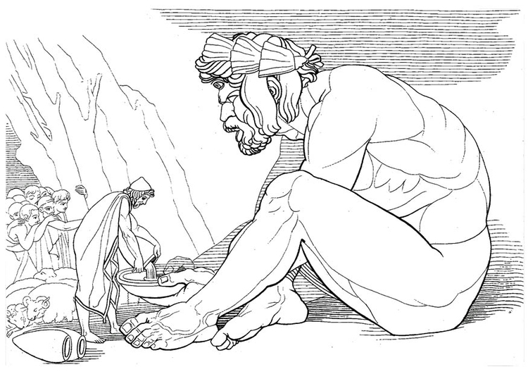 Målarbild Odysseus och cyklopen Polyfemos