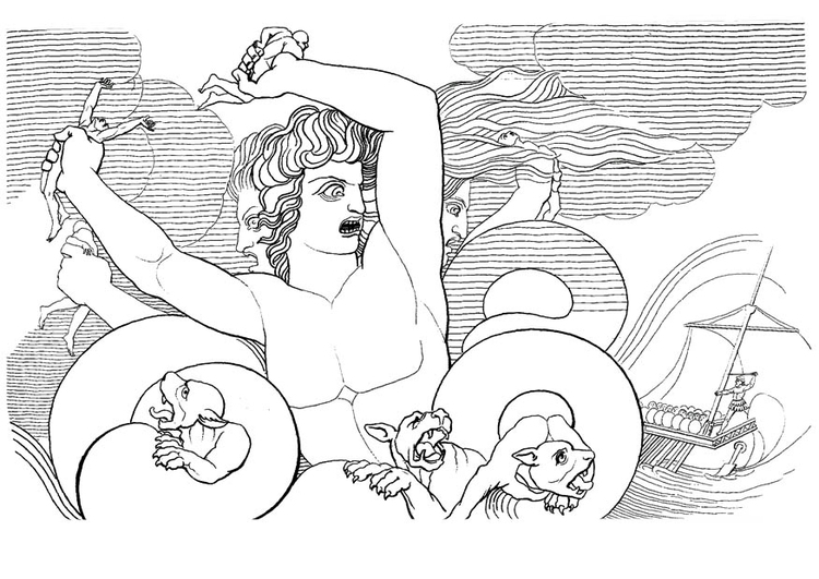 Målarbild Odysseus - Scylla