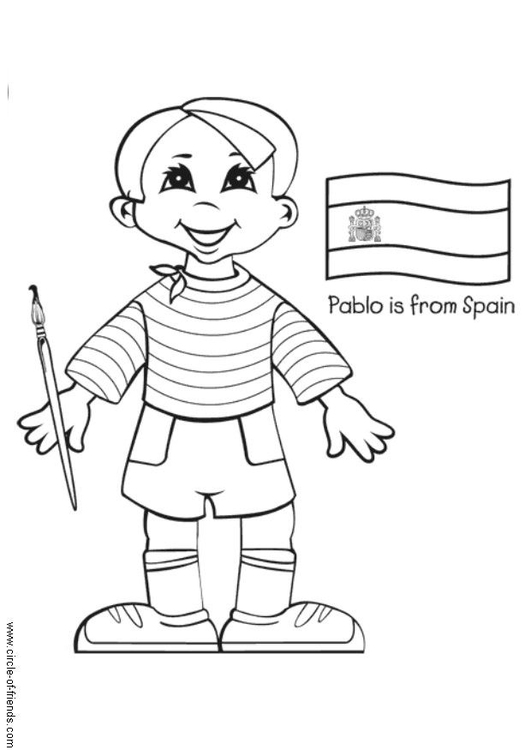Målarbild Pablo frÃ¥n Spanien med flagga