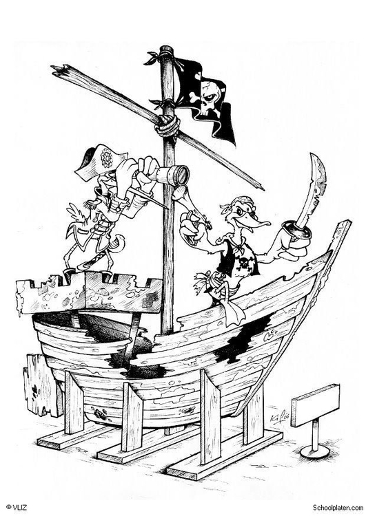 Målarbild piratskepp