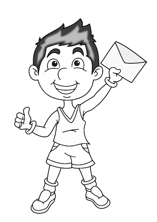 Målarbild pojke med brev