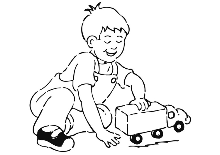 Målarbild pojke med leksaksbil