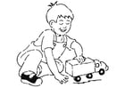F�rgl�ggningsbilder pojke med leksaksbil