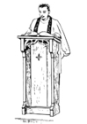 F�rgl�ggningsbilder präst i predikstol