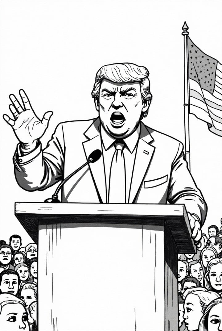 President Donald Trump talar till folkmassan