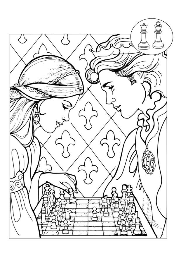 Målarbild prins och prinsessa spelar schack