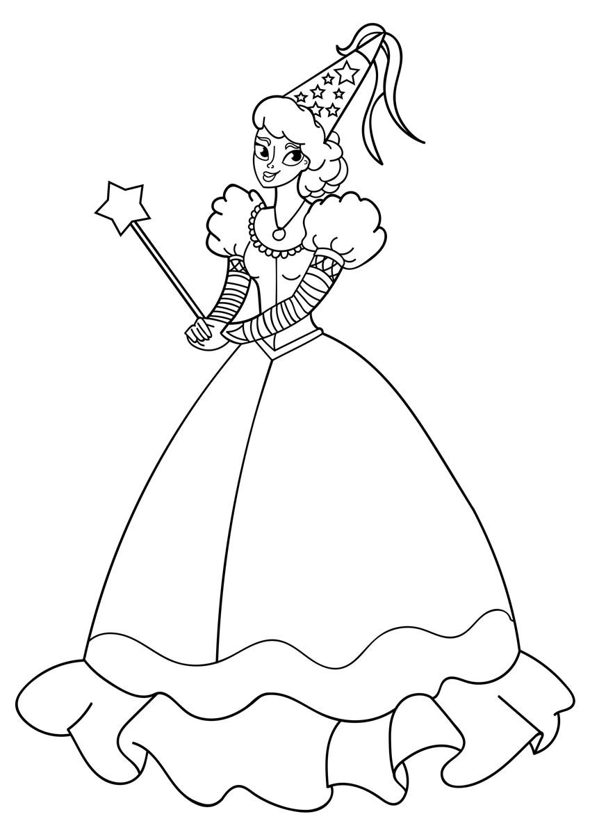 Målarbild prinsessa med trollstav - Skriv Ut Gratis Bilder - Bild 31011