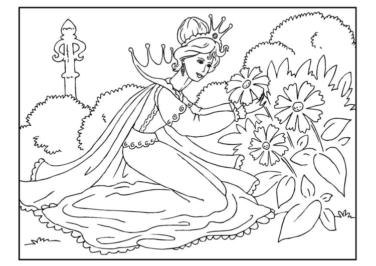 Målarbild prinsessa som plockar blommor