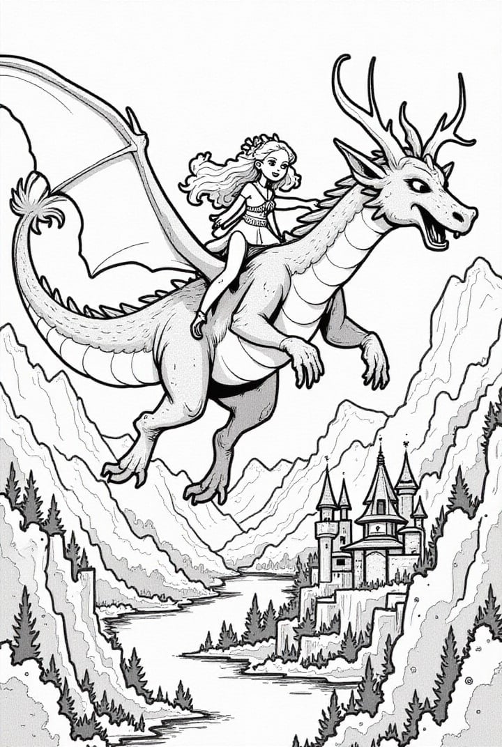 prinsessan flyger på sin drake
