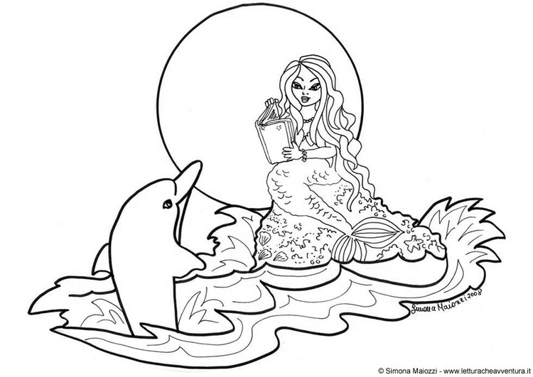 Målarbild sjÃ¶jungfru med delfin
