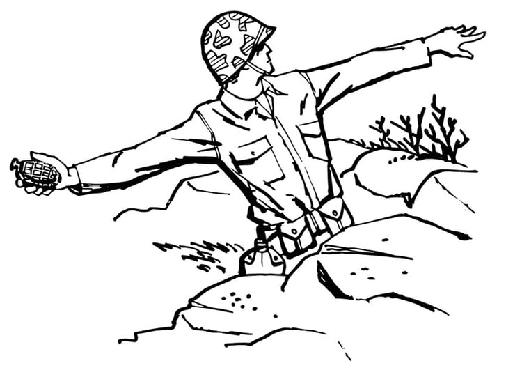 Målarbild soldat kastar granat