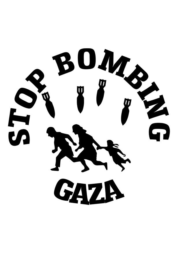 Målarbild stoppa bomba Gaza