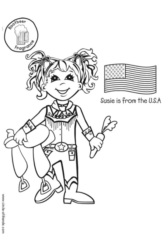 Målarbild Susie frÃ¥n USA med flagga