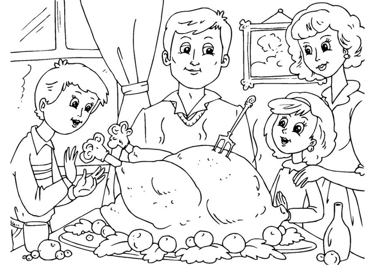 Målarbild Thanksgiving - mÃ¥ltid med familjen